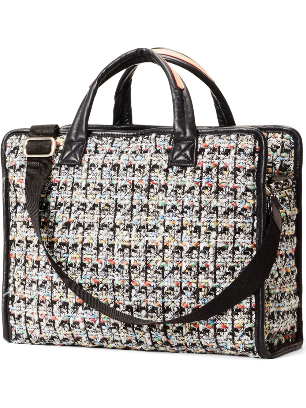 MZ Wallace Bouclé Box Tote Multicolor Tweed Bag with Black Trim